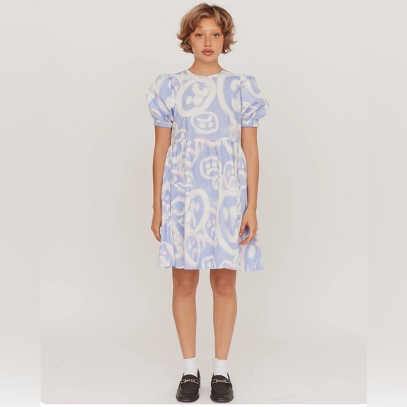 Lazy Oaf Drippy Spray Face Puff Sleeve Mini Dress UK size 10, new without tags. - Picture 2 of 5